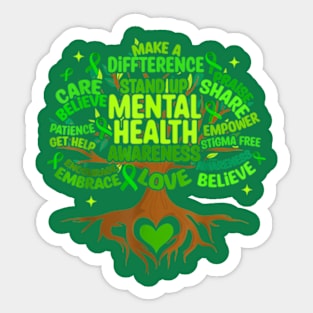 Mental Health Awareness Tree, Grreen Ribbon Sticker